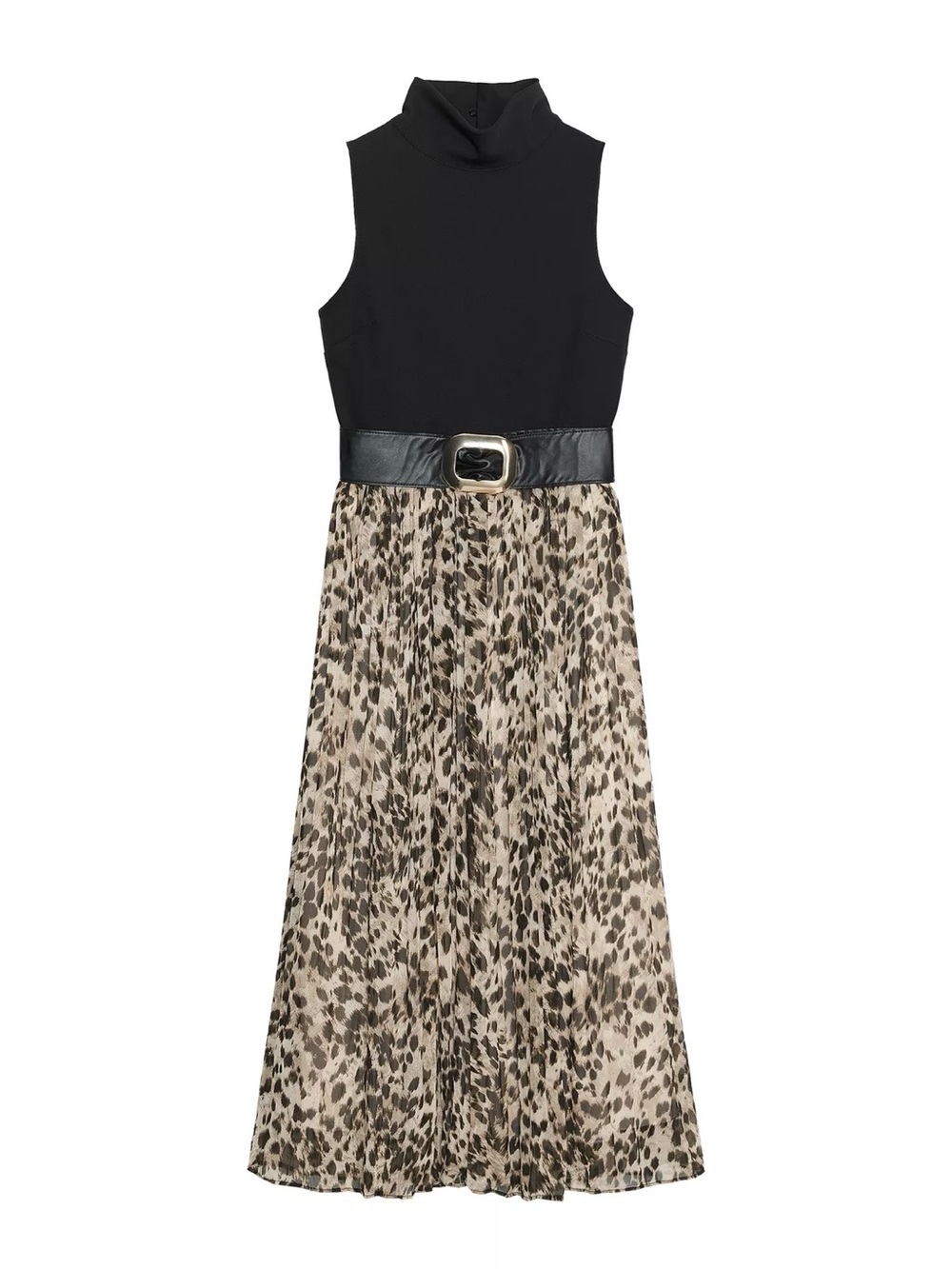 Zara Black Sleeveless Top with Leopard-Print Skirt and Belt